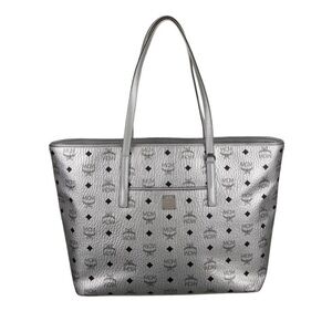 MCM Metallic Visetos Medium Anya Shopper Tote - Silver - Pre-Owned EUC LIKE NEW